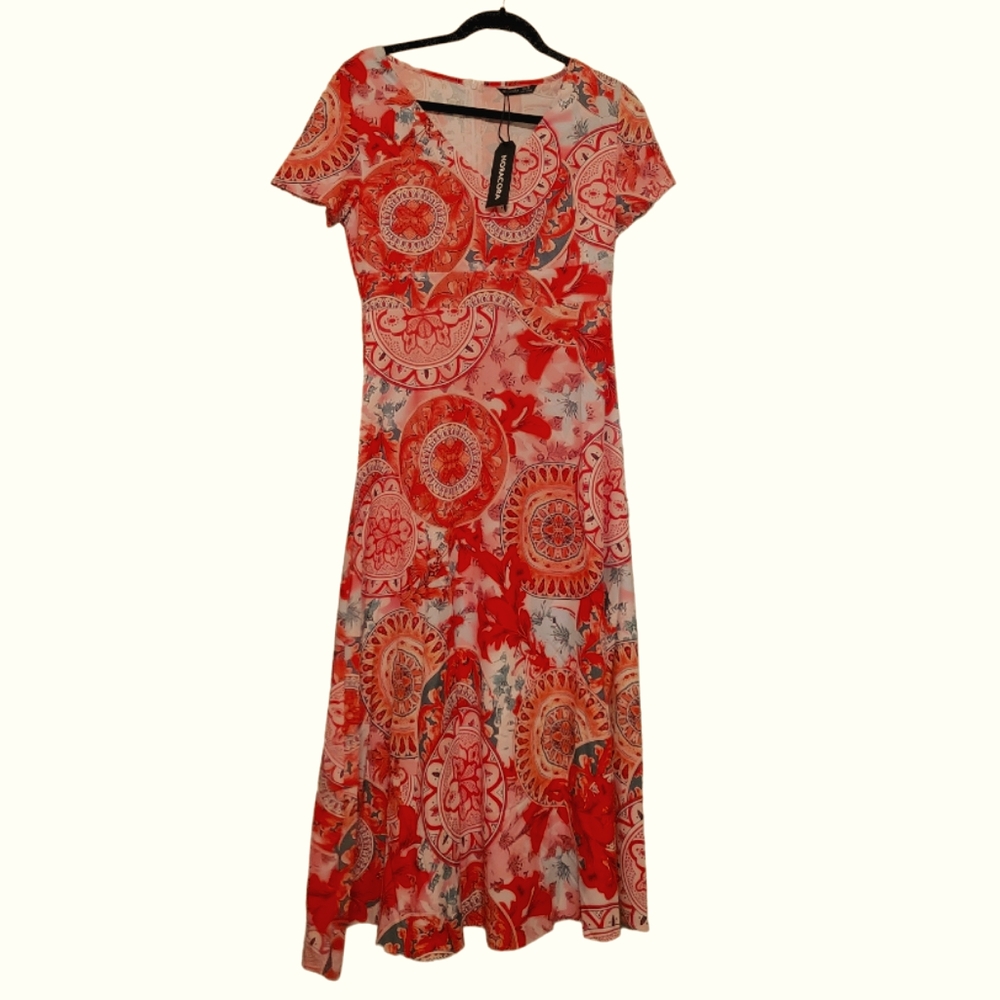 NORACORA‎  Bohemian Vee Neck Tribal / Islander Print Long Dress, Size S